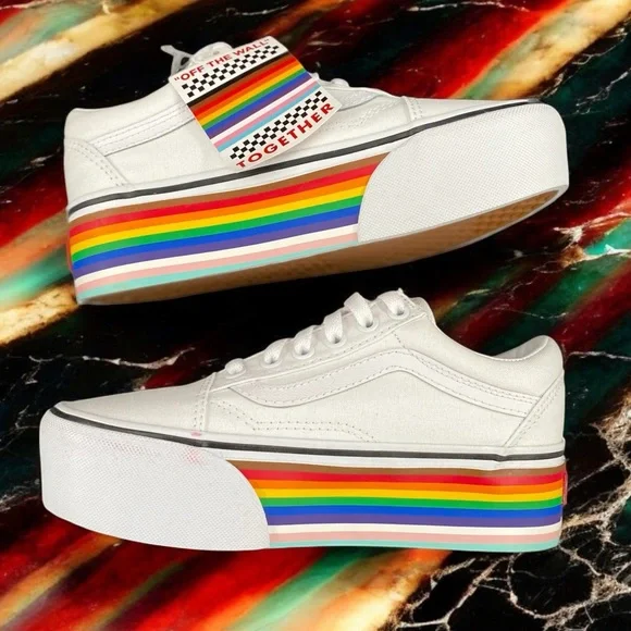 Pride Old Skool Vans Stack Platform Shoes Rainbow Color-Way Women Size 5.5 - Picture 9 of 13